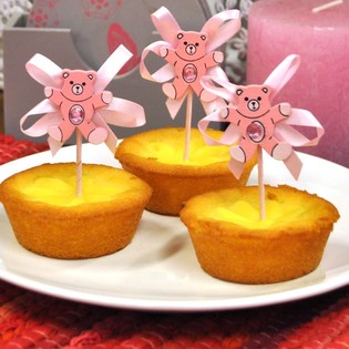 GEBOORTE CUPCAKE PRIKKER - ROZE BEER (12st.)