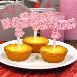 GEBOORTE CUPCAKE PRIKKER - BABY ROZE (12st.)