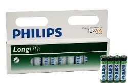 12x BATTERIJ "PHILIPS - SUPER HEAVY DUTY" AA - LONGLIFE (12st. op Blisterkaart)
