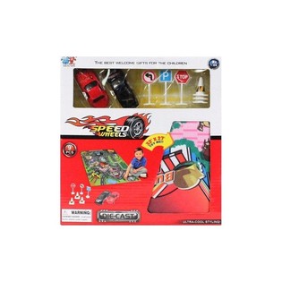 DIE CAST AUTO SPEELSET, INCLUSIEF SPEELKLEED (6st.)