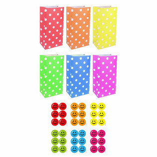 Papieren Traktatiezakjes met Smiley Stickers - Mix (72 stuks)