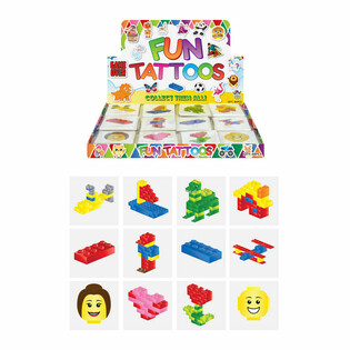 FUN TATTOO’S - MODEL: BRICKS BOUWSTENEN, Elk pakjes 12x Tattoo’s IN DISPLAY (48st.)