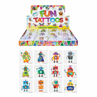 FUN TATTOO’S - MODEL: ROBOT, Elk pakjes 12x Tattoo’s IN DISPLAY (48st.)