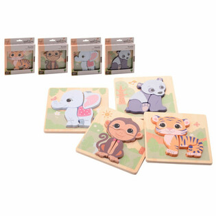 JOUECO - THE WILDIES FAMILY MIX HOUTEN PUZZELS - Geschikt voor kinderen vanaf: 12 Maanden (12st.)