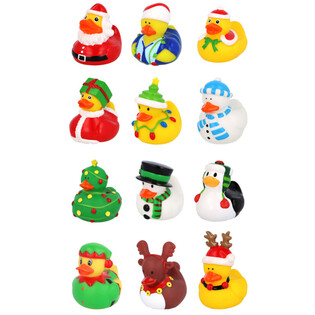 Mix Kerst Badeendjes 6cm (12 stuks) - Feestelijke Uitdeelcadeaus
