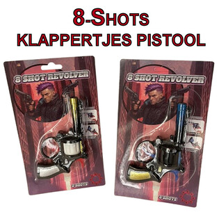8-SHOTS KLAPPERTJES PISTOOL OP KAART (24st.)