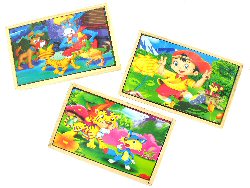 Art.nr: 43613 - 4 PUZZELS IN HOUTEN DOOSJE (12st.)